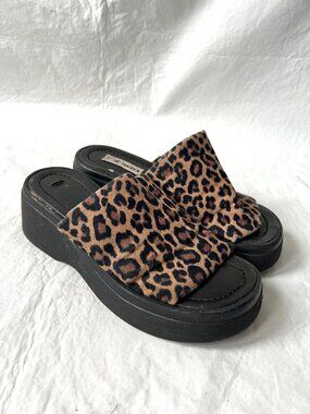 Vintage y2k Steve Madden sandals womens 7 slinky slides leopard print platform